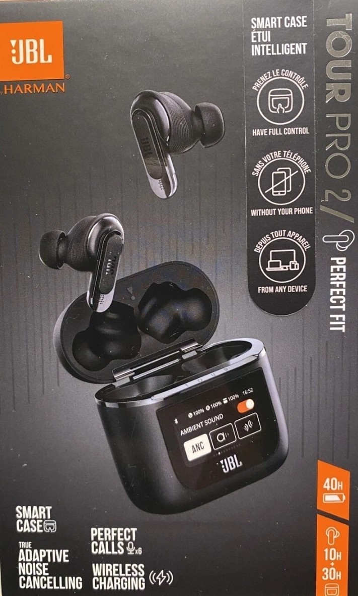 JBL Tour Pro 2 Bluetooth ANC True Wireless Earbuds Smart Case Touchscreen Black