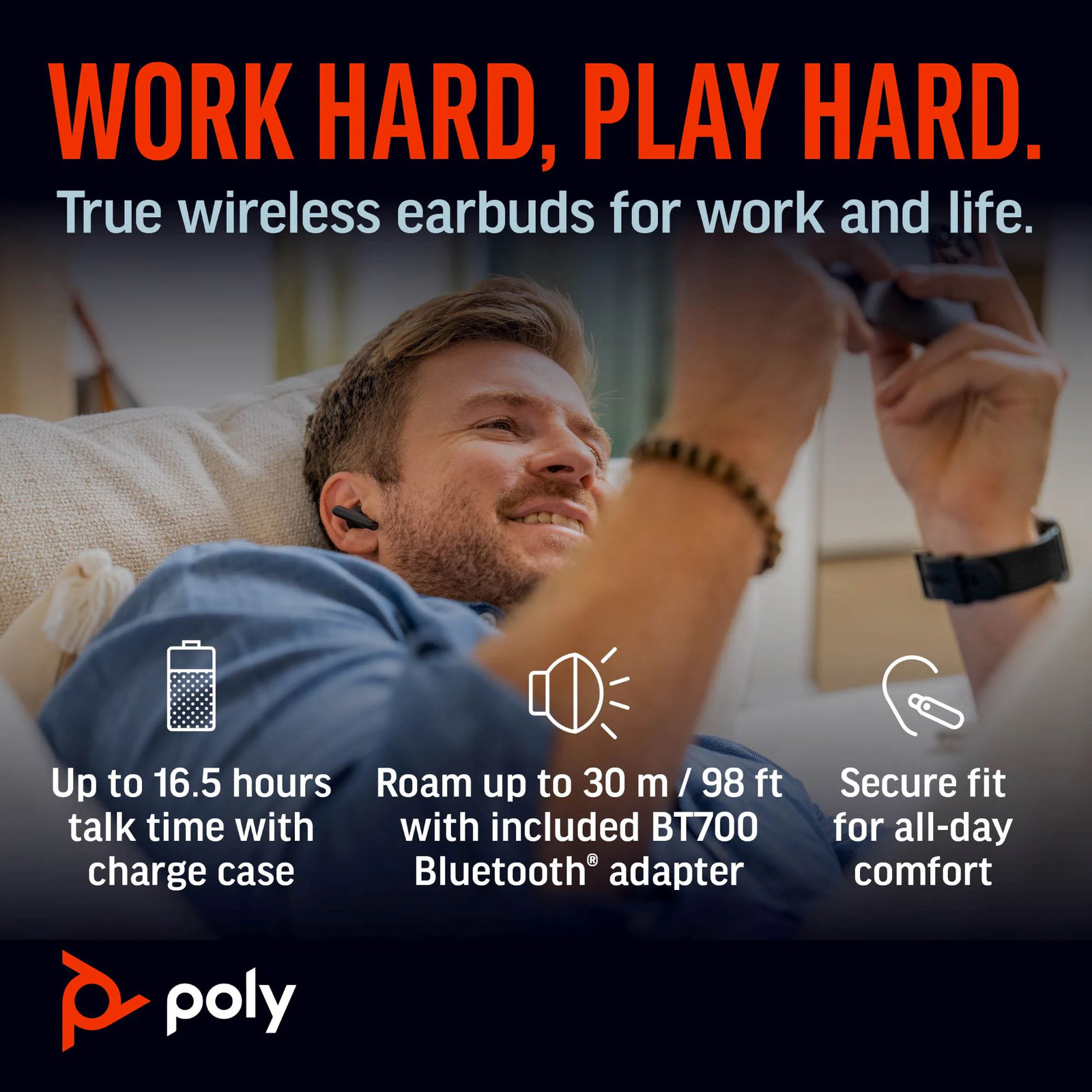 Poly Voyager Free 60+M UC Carbon Black Earbuds +BT700 USB-C Adapter