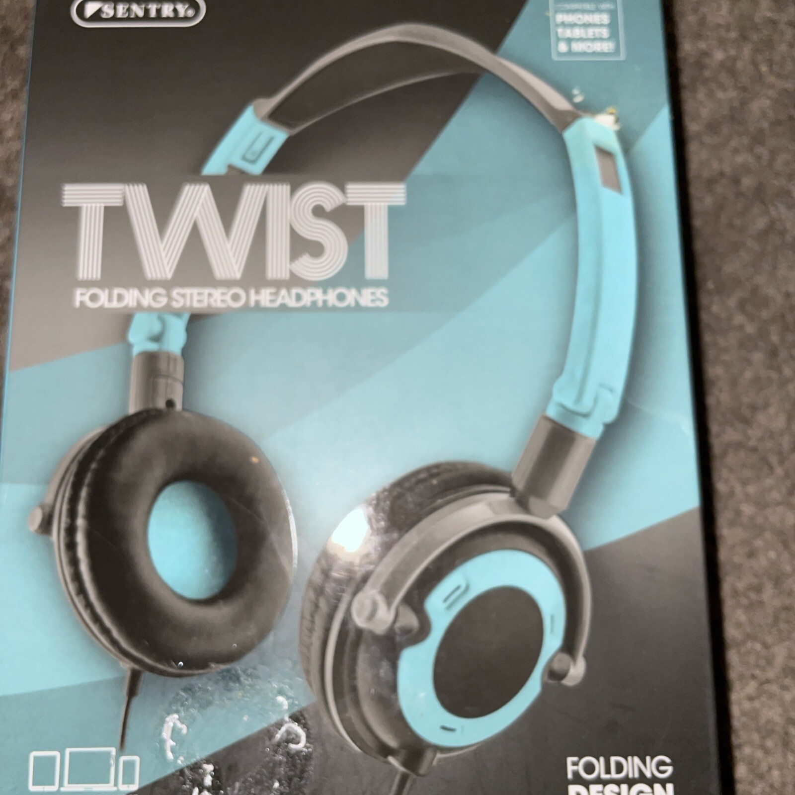 Twist Folding Stereo Headphones Adjustable Noise Isolation Turquoise Teal Black 
