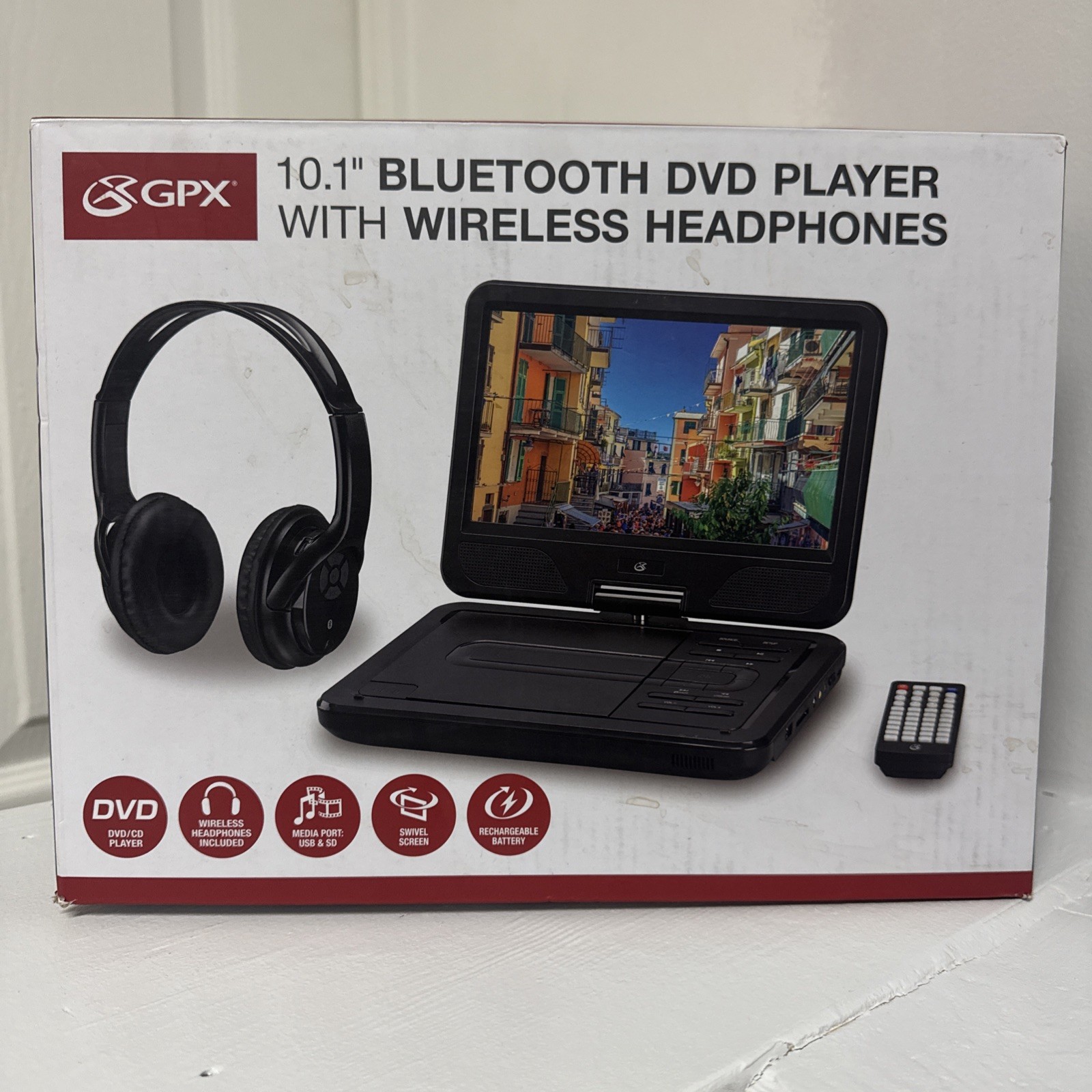 GPX PDB1077B 10.1″ Bluetooth DVD Player with Wireless Headphones