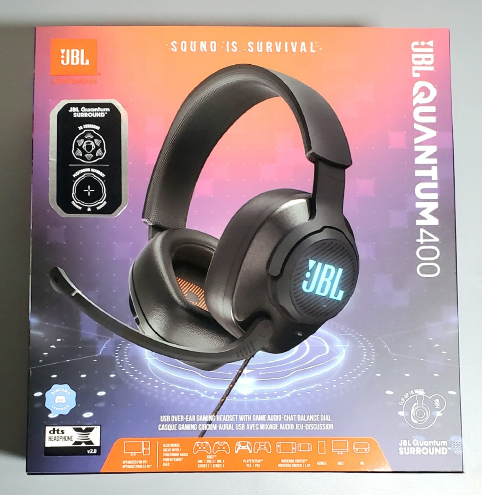 JBL Quantum 400 USB Over-ear Gaming Headset with Game-chat Dial, Black
