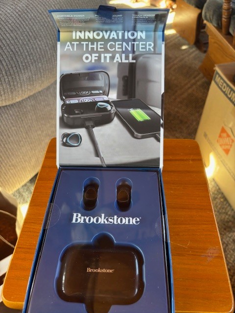 Brookstone Touch Power Two Earbuds & Built-In Power Bank New in Box