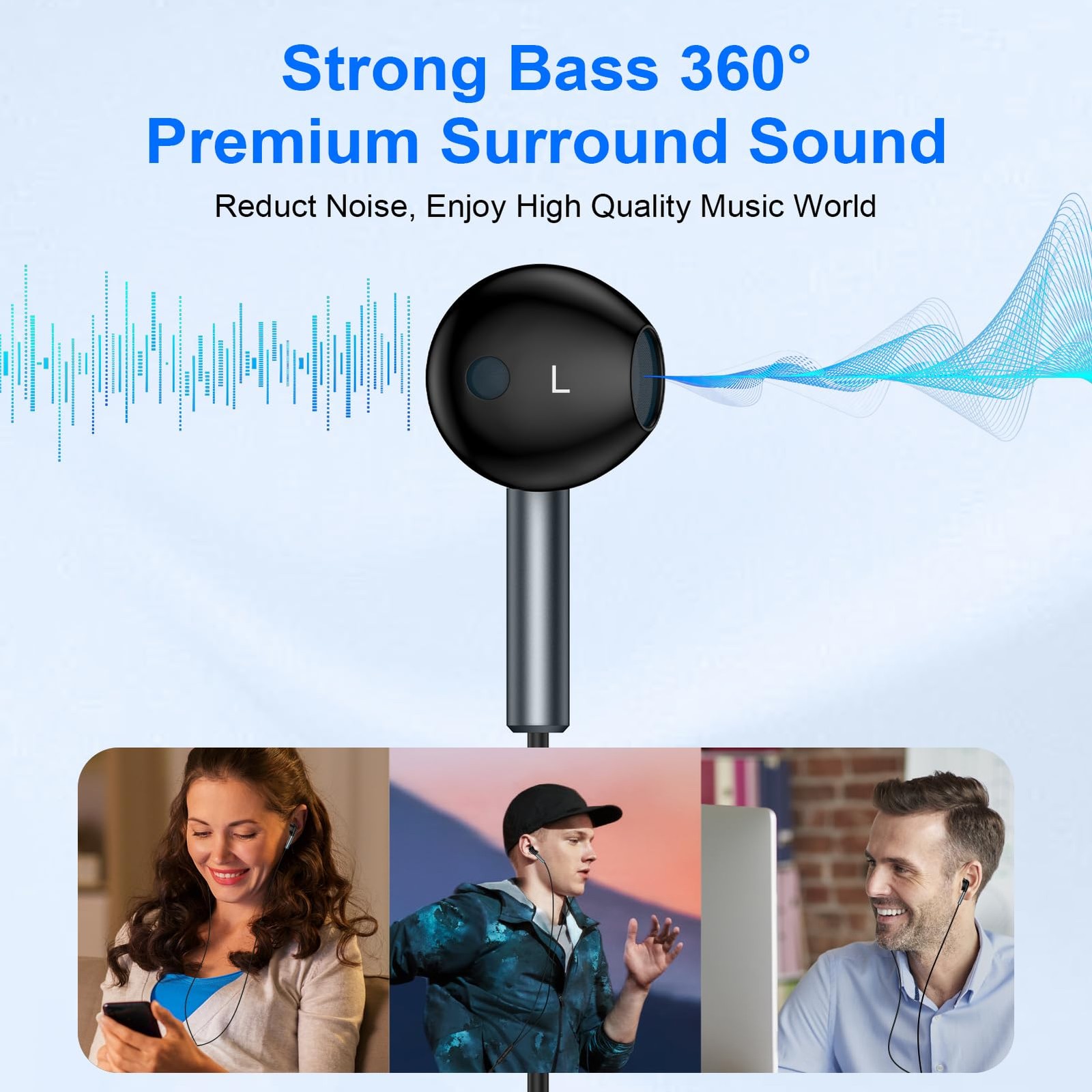 USB C Headphones Wired Ear Buds for Samsung Galaxy A17 A16 Z Fold 7 Z Black