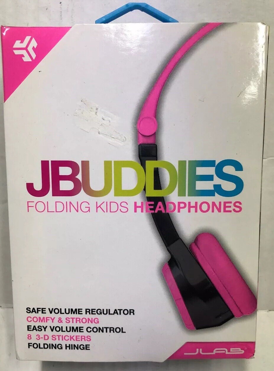 JLab Audio – JBuddies Folding Wired On-Ear Safe Volume Headphones Black/Pink EE