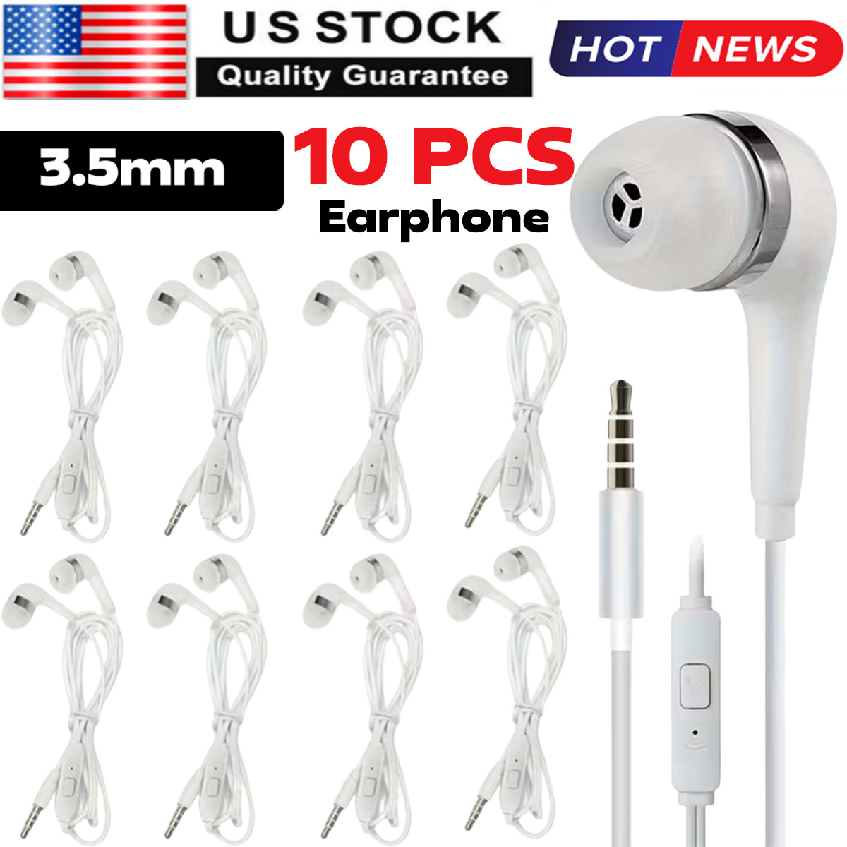10 Pack Super Bass Headset 3.5mm In-Ear Earphone Stereo Earbuds Headphone Wired