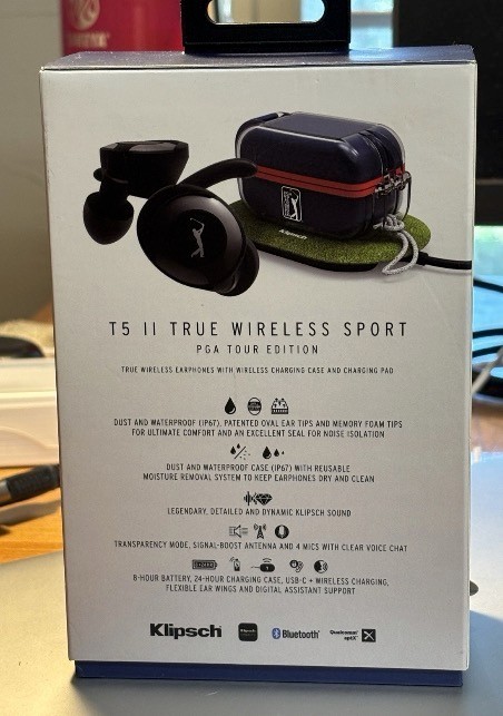 NEW Klipsch Earphones, T5 II True Wireless PGA Sport Tour Edition Black Color