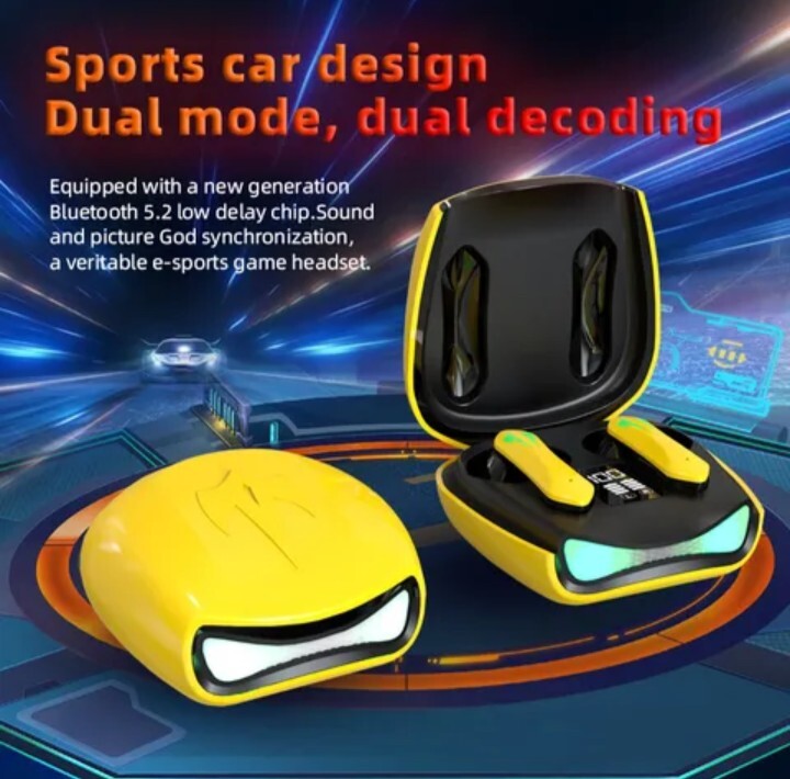 TWS Gaming & Music Earbuds BT 5.2/X16S Waterproof/Wireless Charging/Yellow