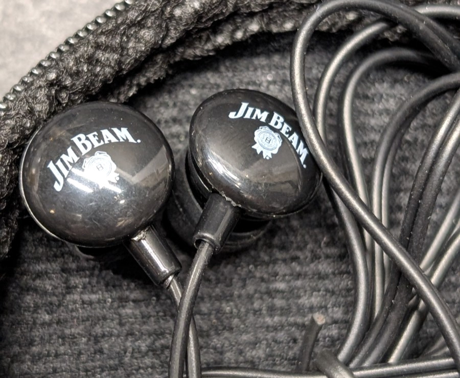 Jim Beam Wired Earbuds w/ Black Zipper Case Jim Beam Logo 3.5mm Jack New