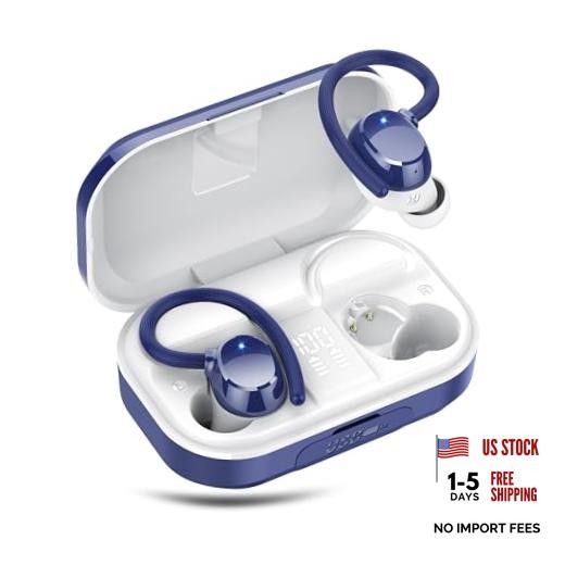 Wireless Earbuds, Bluetooth 5.4 Sport Headphones, 128H Playtime Over Navy Blue