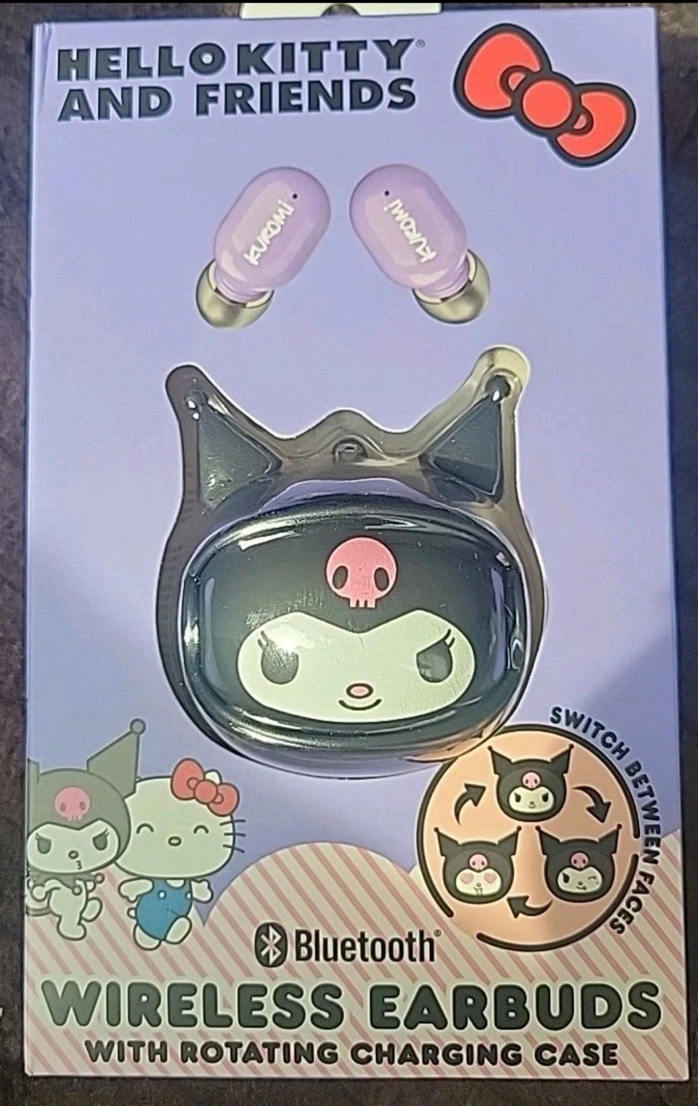 Sanrio Hello Kitty and Friends Wireless Earbuds Rotating Face Kuromi Case 5B