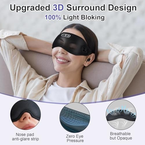 Sleep Headphones Wireless Bluetooth 5.4, 100%out Sleep Mask with Black