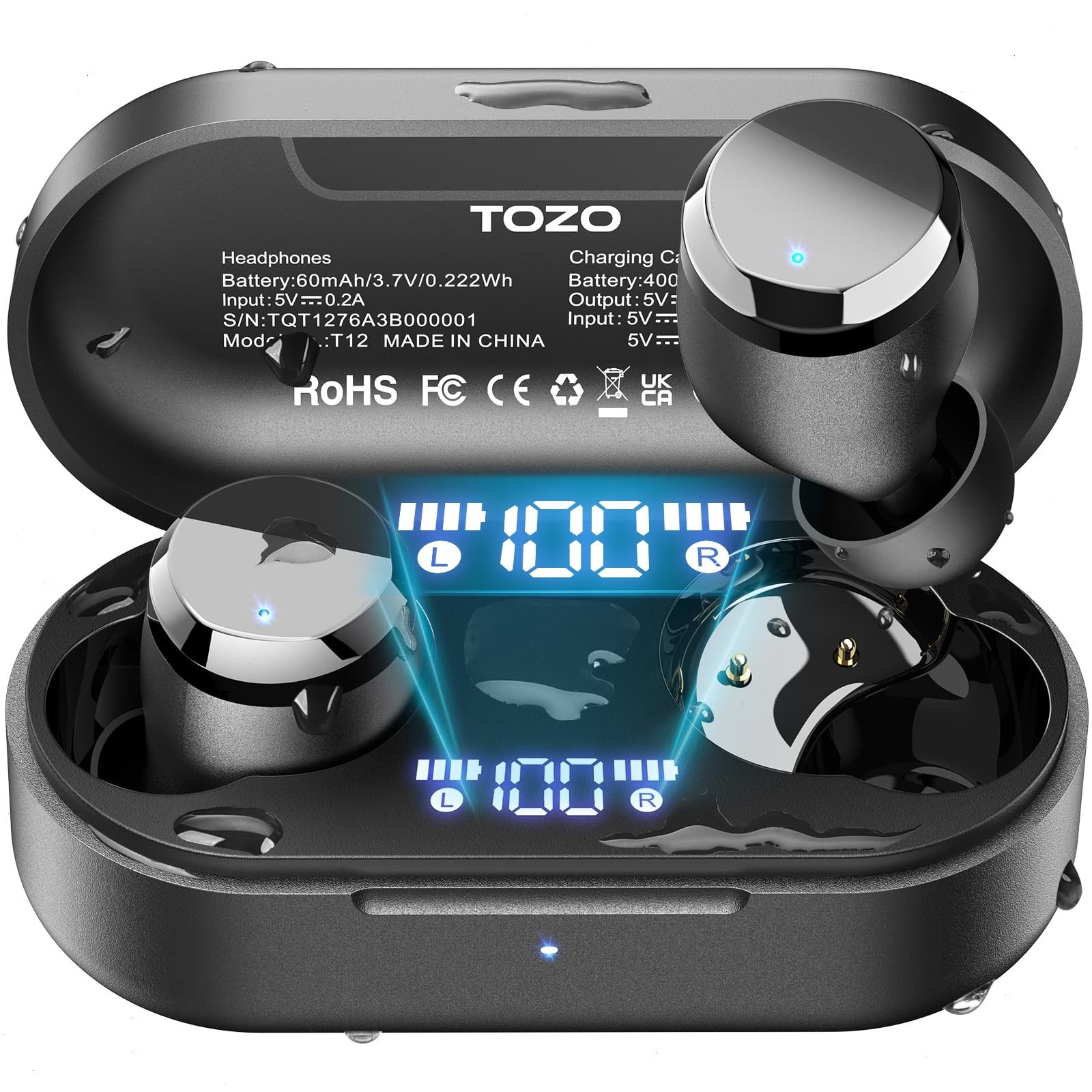 TOZO Tonal Dots (T12) Wireless Earbuds LED Digital Display IPX8 Waterproof