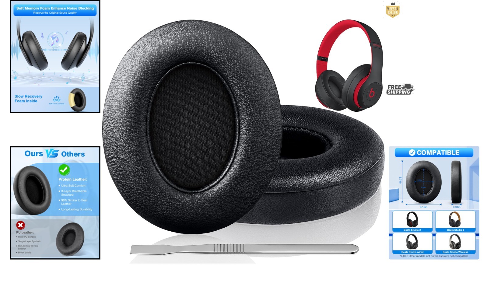 Noise-Isolating Memory Foam Earpads for Beats Studio 3 & 2 – Cloud-Like Comfort