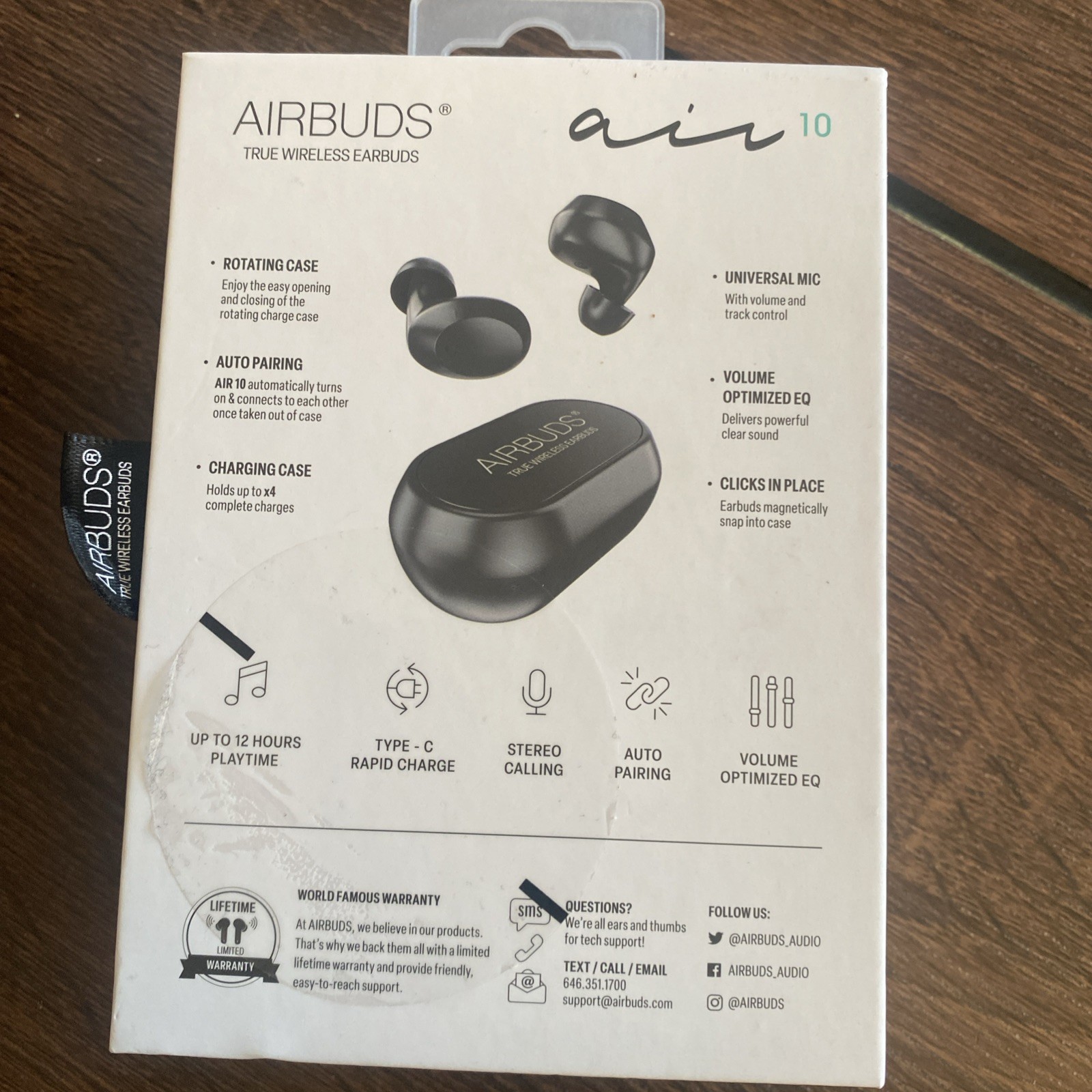 AIRBUDS Air 10 – True Wireless Bluetooth Earbuds – Black- Rapid Charge- 12 Hour