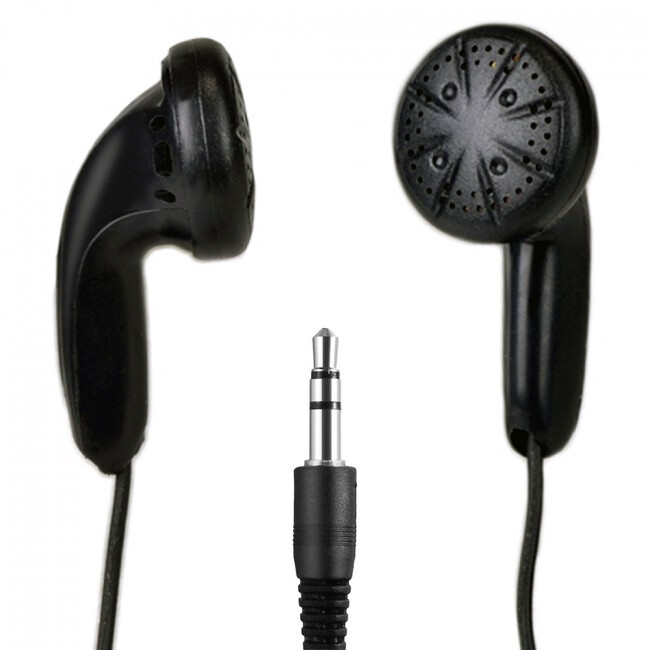 Black Stereo Earbuds w/ 3.5mm Plug (no mic) – 40″+ Cable length