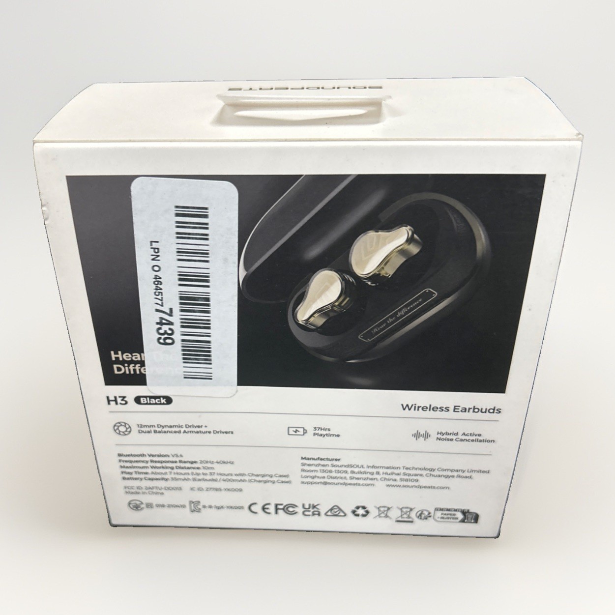 SoundPEATS H3 AI Hybrid 3 Driver Wireless Earbuds 12mm BT 5.4 55dB Adaptive ANC