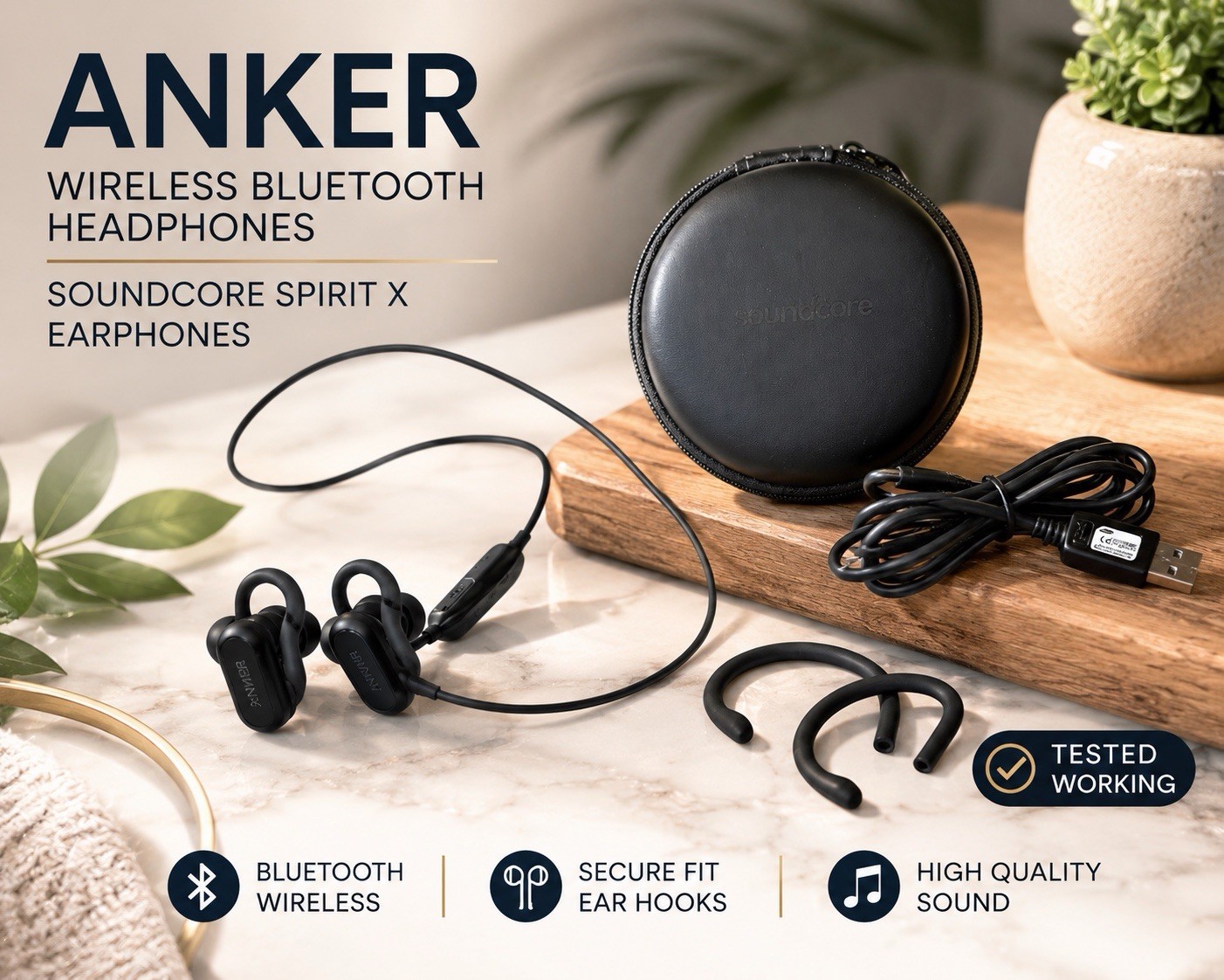 ANKER WIRELESS BLUETOOTH HEADPHONES, SOUNDCORE SPIRIT X EARPHONES Tested Working