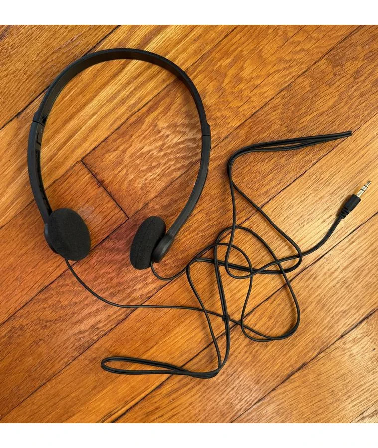 Black On Ear Wired Headphones 3.5mm Jack Plug Auxiliary Foam Cushion 4 ft Cord