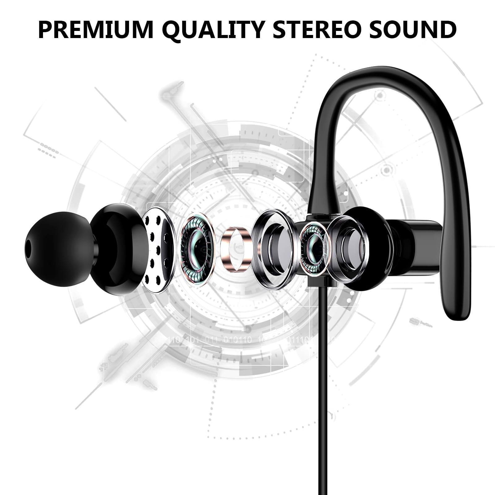 3.5mm Wired Headphones Over Ear Buds for School Earhook Wrap Around Corded Pl…