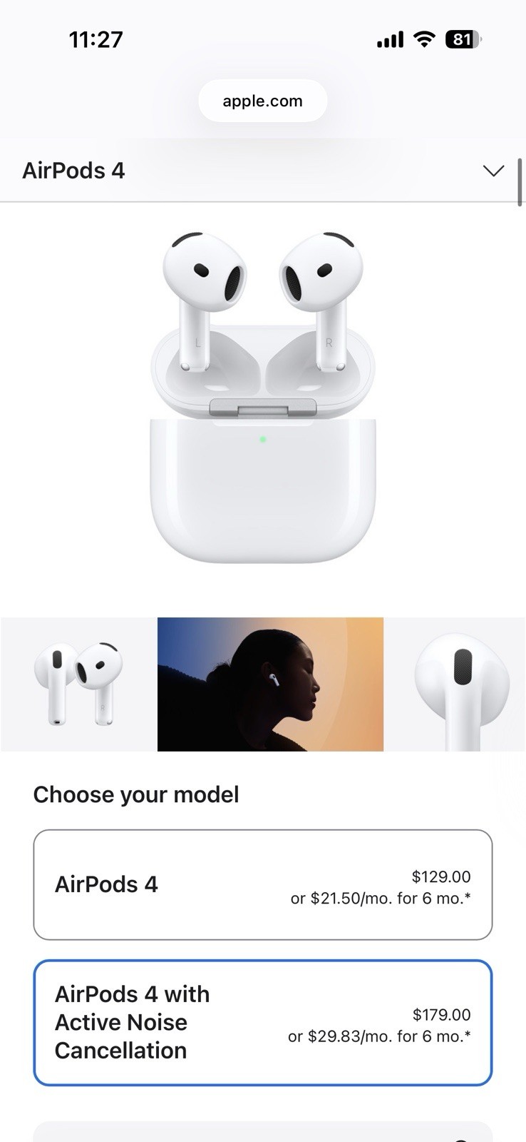Apple AirPods 4 Active Noise Cancellation Bluetooth Wireless