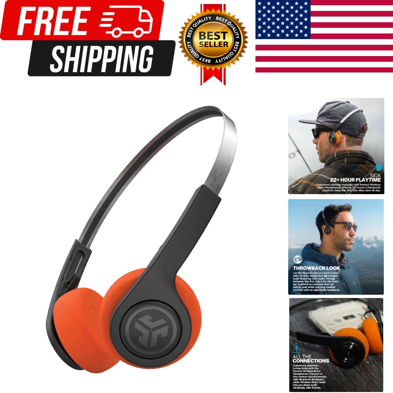 Rewind 2 Wireless Retro Headphones, 20+ Hours Playtime, App Support, Bluetoot…
