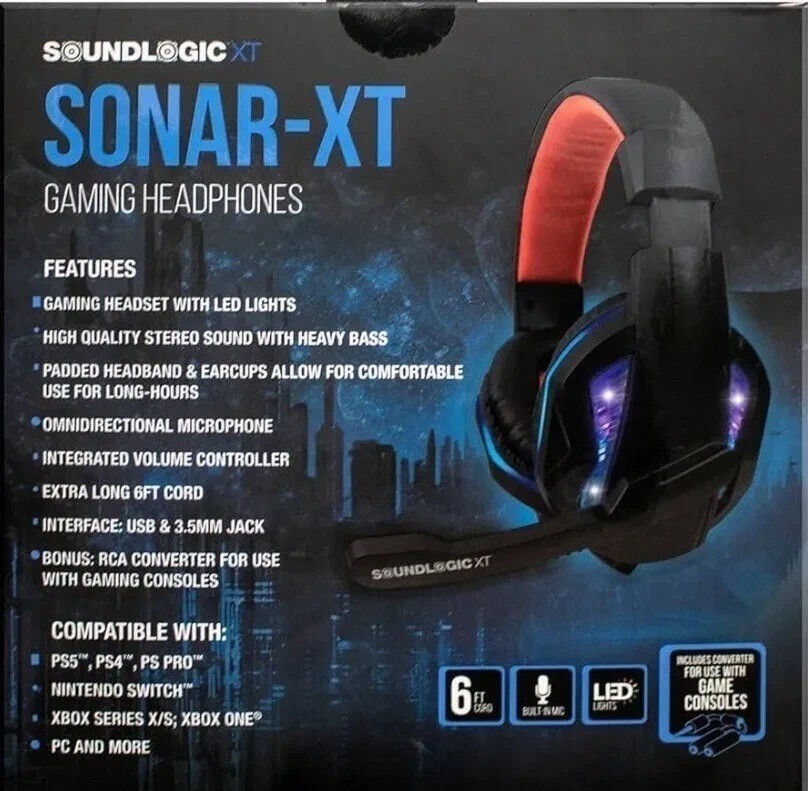 SoundLogic XT Sonar-XT Gaming Headphones Built In Mic, Color Changing LED Lights