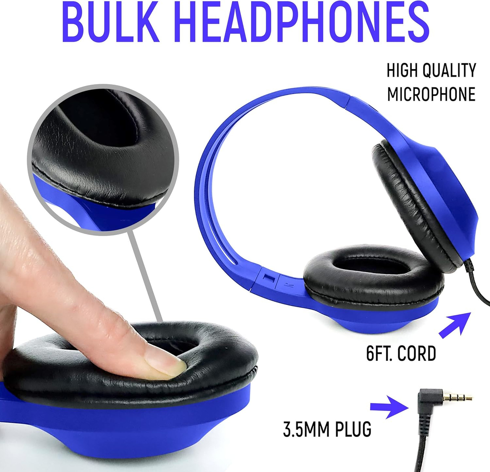 Bulk Wired Headphones for Classroom with Microphone, Heavy-Duty School Pack for