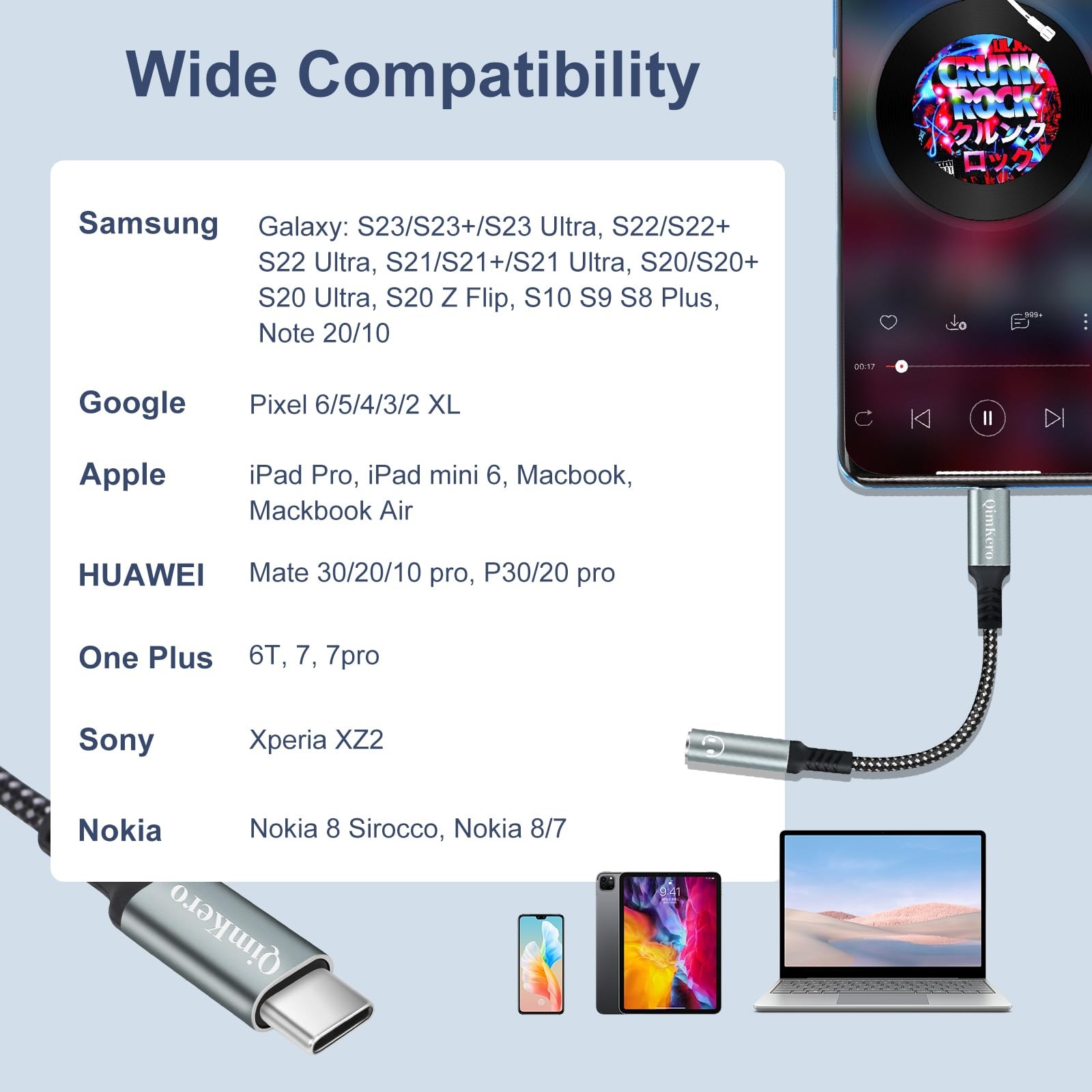 QimKero USB Type C to 3.5mm Female Headphone Jack Adapter,(2 Pack) USB C to Aux