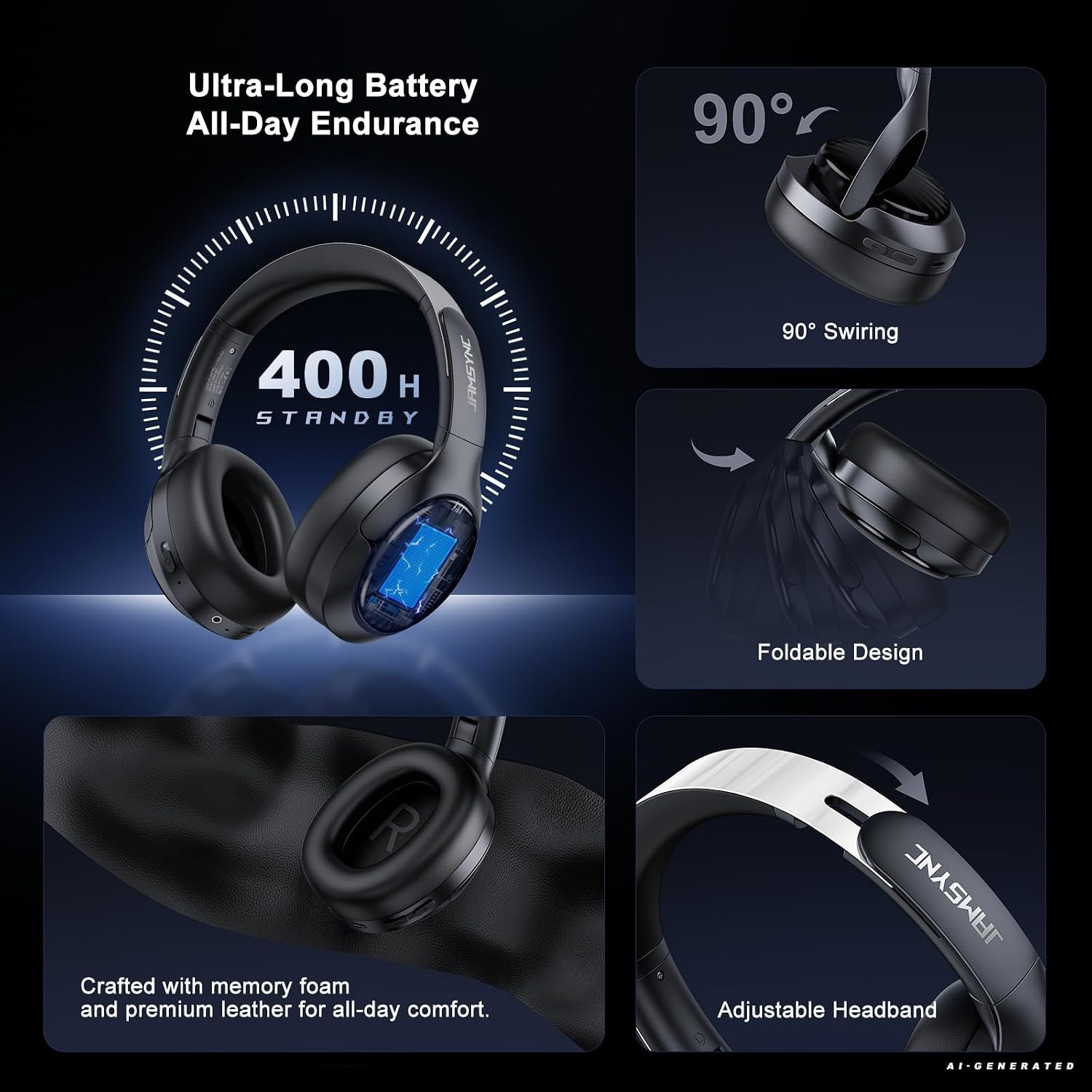 Wireless Noise Cancelling Headphones, 120H Playtime, over Ear Headphones | 45Db