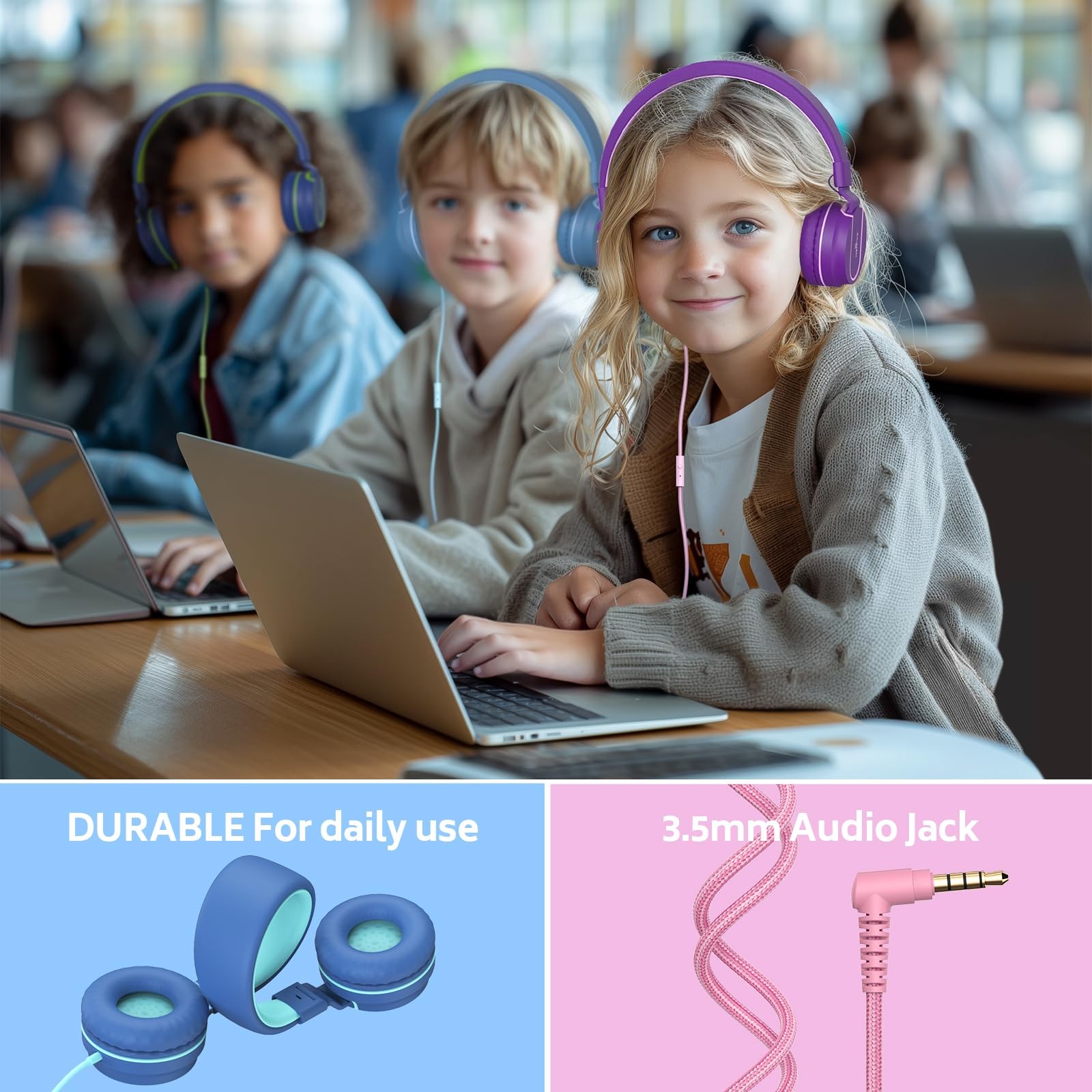 Headphones Bulk 10-Pack for K-12 School Classroom, On-Ear Wired Headset with …