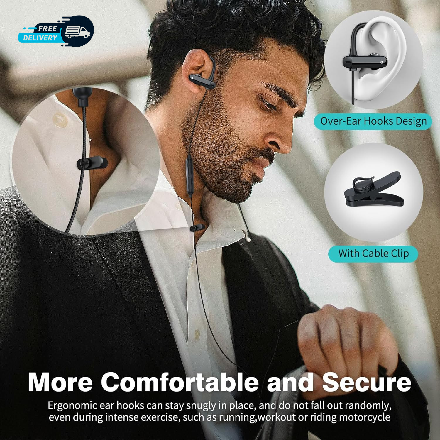 USB C Headphones over Ear Hook Sport Wired Earbuds Kids with Loop Mic Samsung