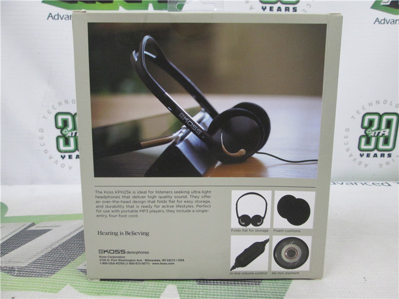 KOSS KPH25K Over Ear Headphones 3.5mm Stereo 32 Ohms In-Line Volume Lot of 3