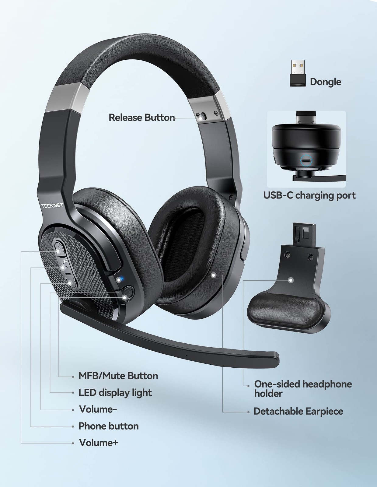Bluetooth Trucker Headset, Single and Dual Ear Wireless Headset with Mic for …