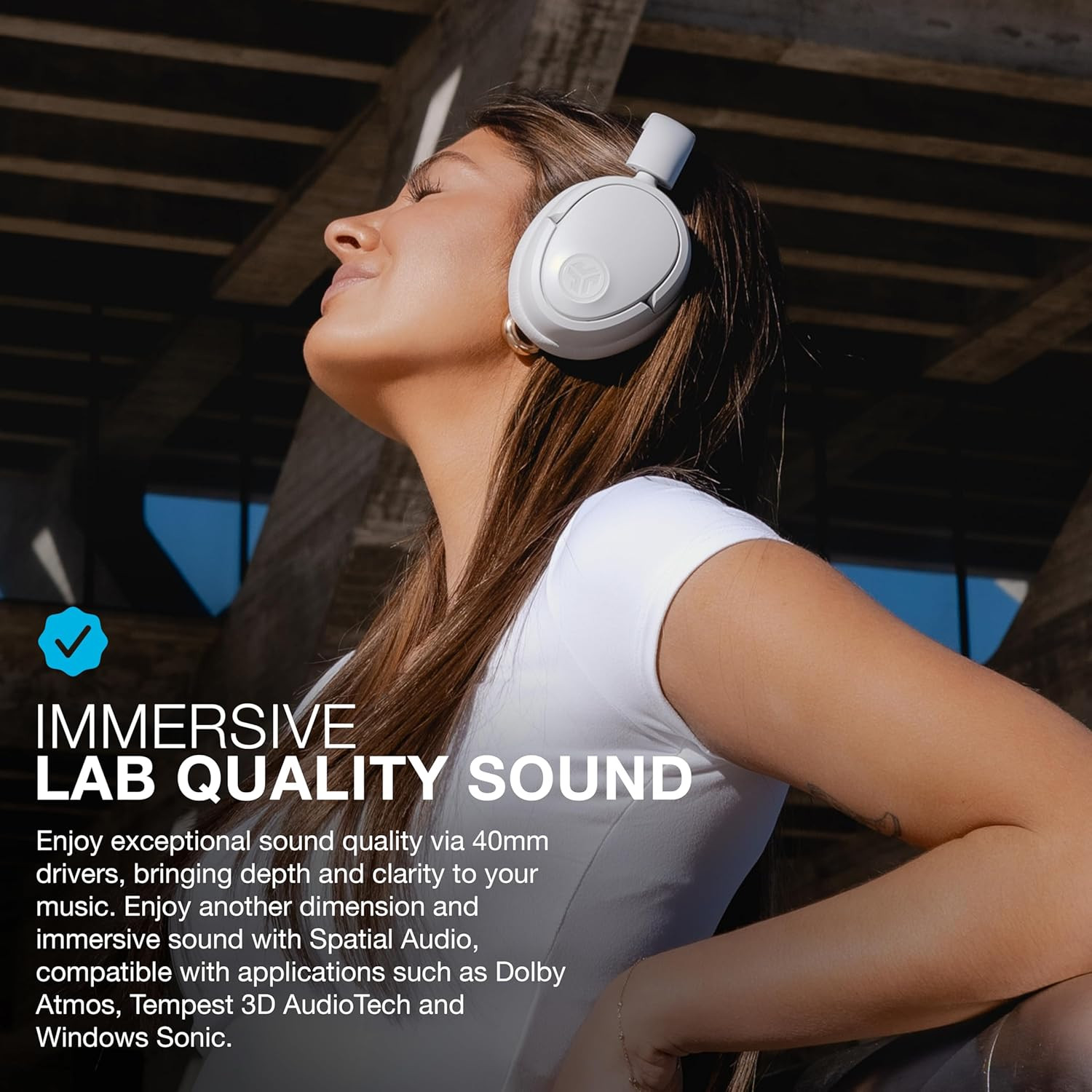 Jbuds Lux ANC Wireless Over-Ear Bluetooth Headphones, Cloud White, Hybrid Active