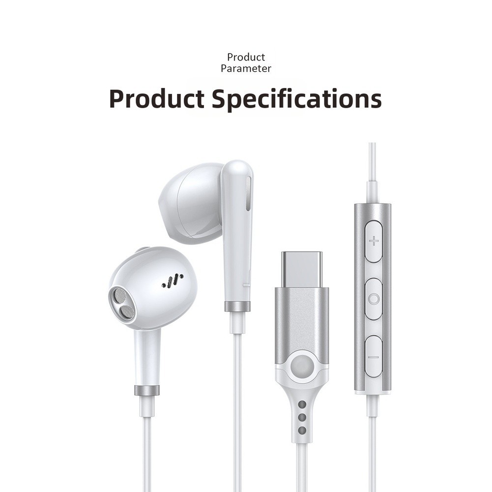 Type C and 3.5mm Wired In-Ear Earbuds with Mic 12mm Driver HiFi Audio Quality