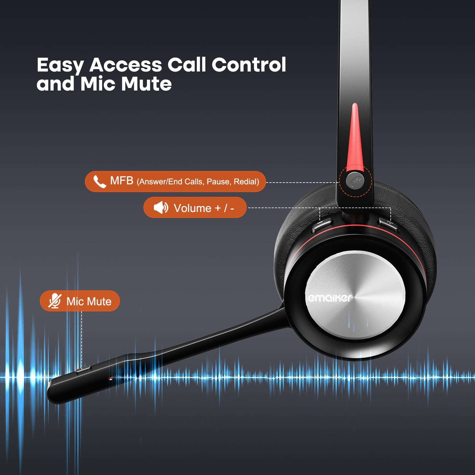 ENC Wireless Headset with Microphone for PC/Mobile, Bluetooth V5.2 Headset wi…