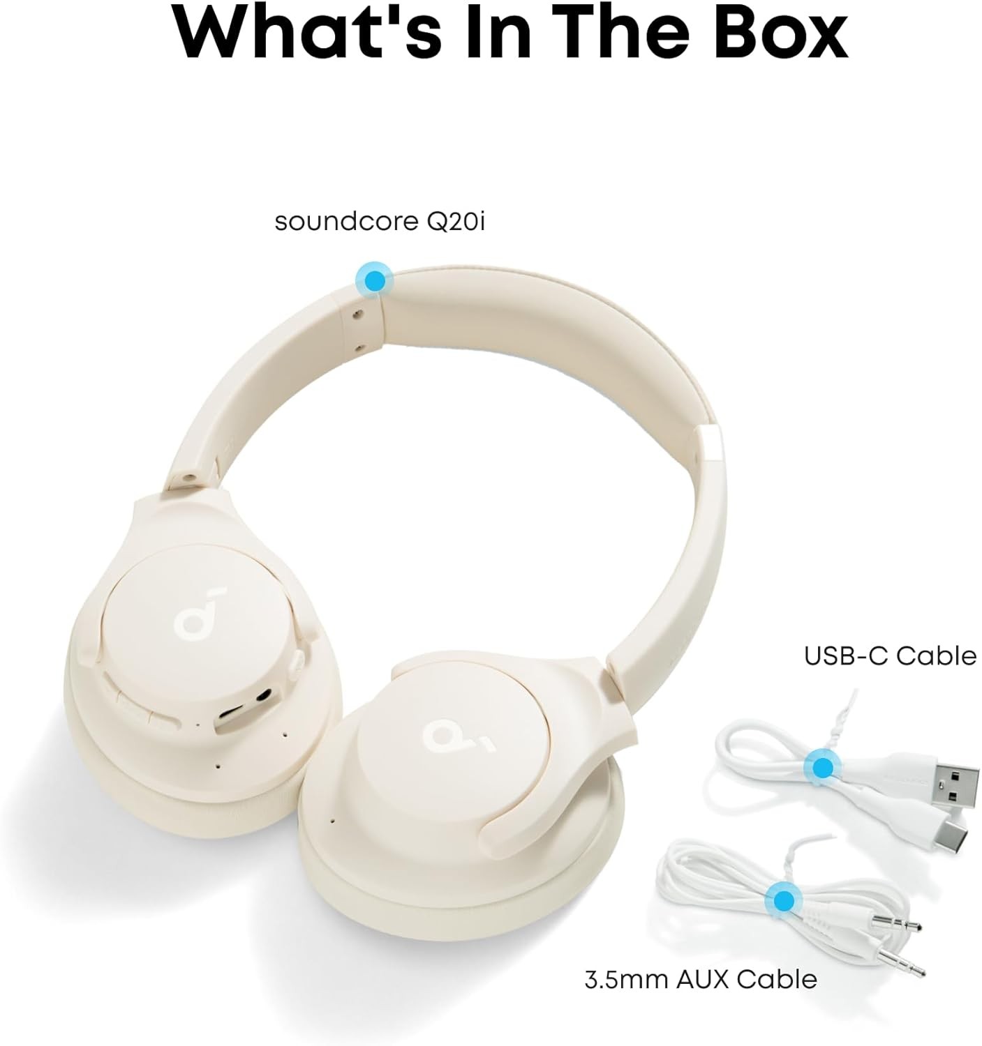Q20I Wireless Noise Cancelling Headphones, 40H Playtime, Hi-Res Audio, White