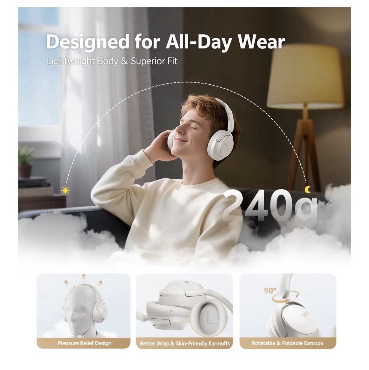 QCY H3S Wireless Bluetooth OverEar Headphones with 56Db Hybrid ANC 102H Playtime