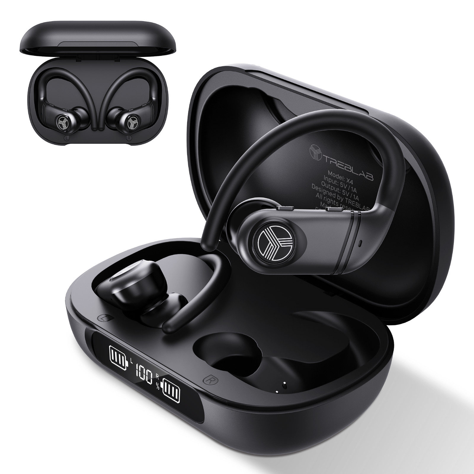 TREBLAB X4 Wireless Earbuds with Earhooks – 253H Battery, ENC Mic, Bluetooth 5.4