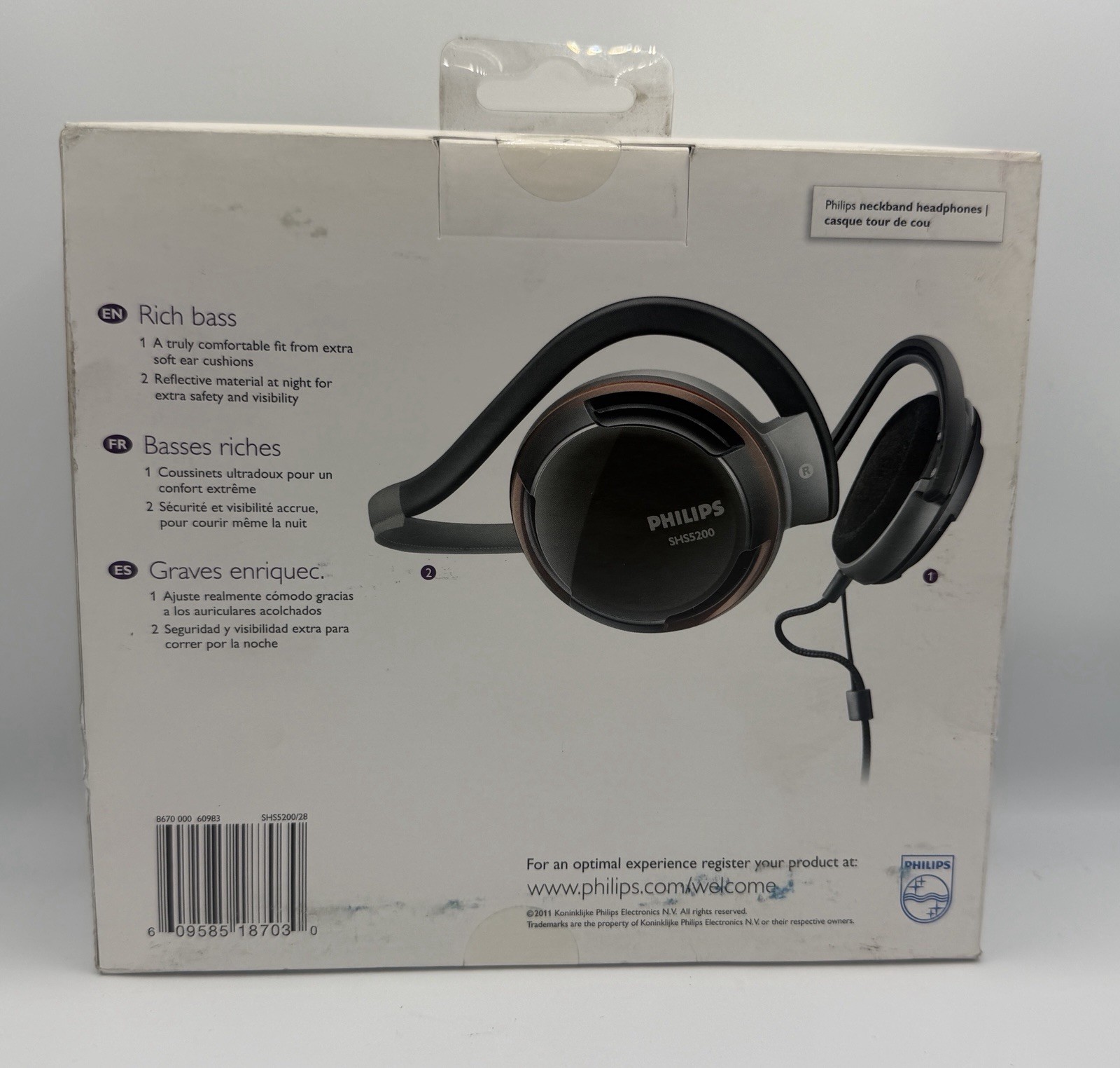 Philips SHS5200 Rich Bass Neckband Headphones Wired 3.5mm New Sealed
