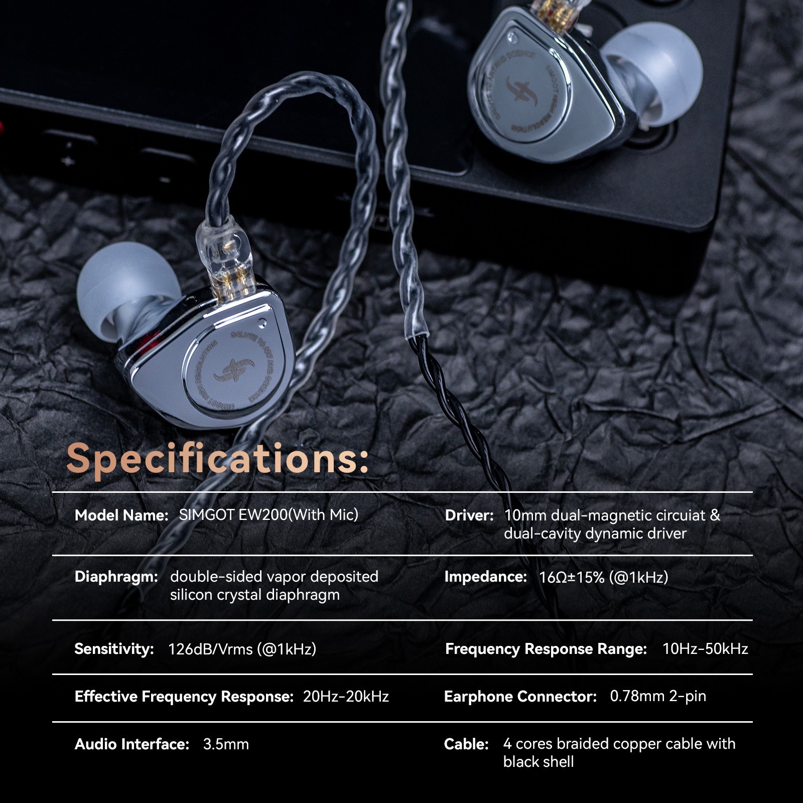 SIMGOT EW200 10mm SCP Diaphragm Dual Magnetic Dynamic IEM HiFi Earphones