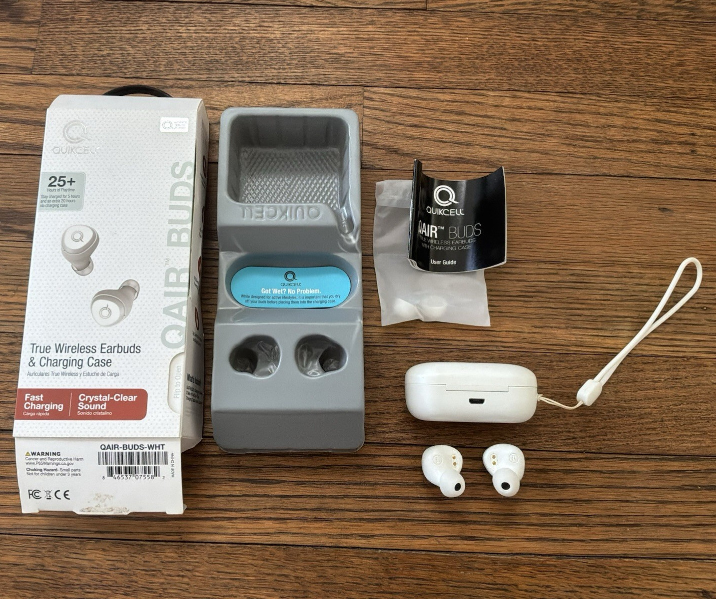 Quikcell QAir Buds Bluetooth Wireless Earbuds Built-In Mic White