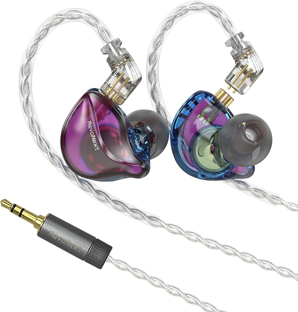 Revonext IEM Professional Earbud Headphones USB – C w/ Mic Purple/Blue Type C