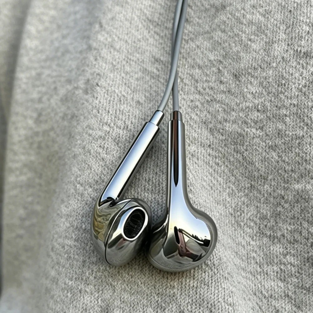 Chrome Silver Wired Earbuds Earphones with Mic Volume Control 3.5mm In-Ear