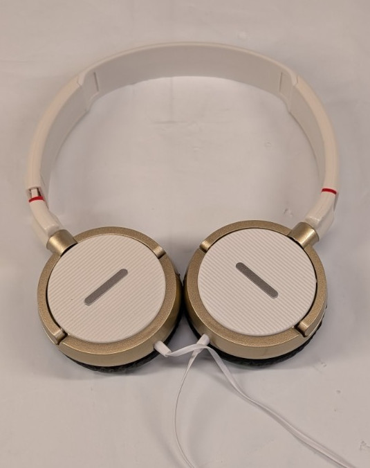 Wired On-Ear Stereo Headphones White Gold Black Foldable 3.5mm Audio Jack