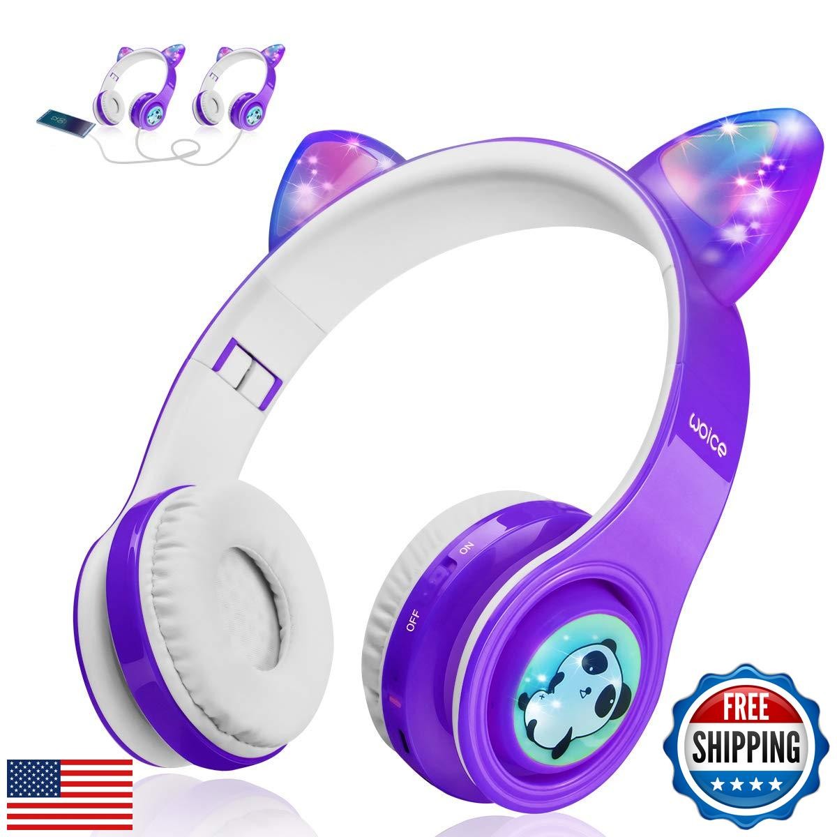 Woice Kids Wireless Bluetooth Headphones, LED Flashing Lights, Music Sharing