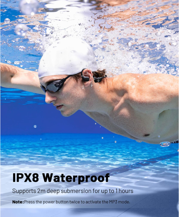Auriculares de Natación Conducción Ósea IPX8 con MP3 32GB y Bluetooth 6.0