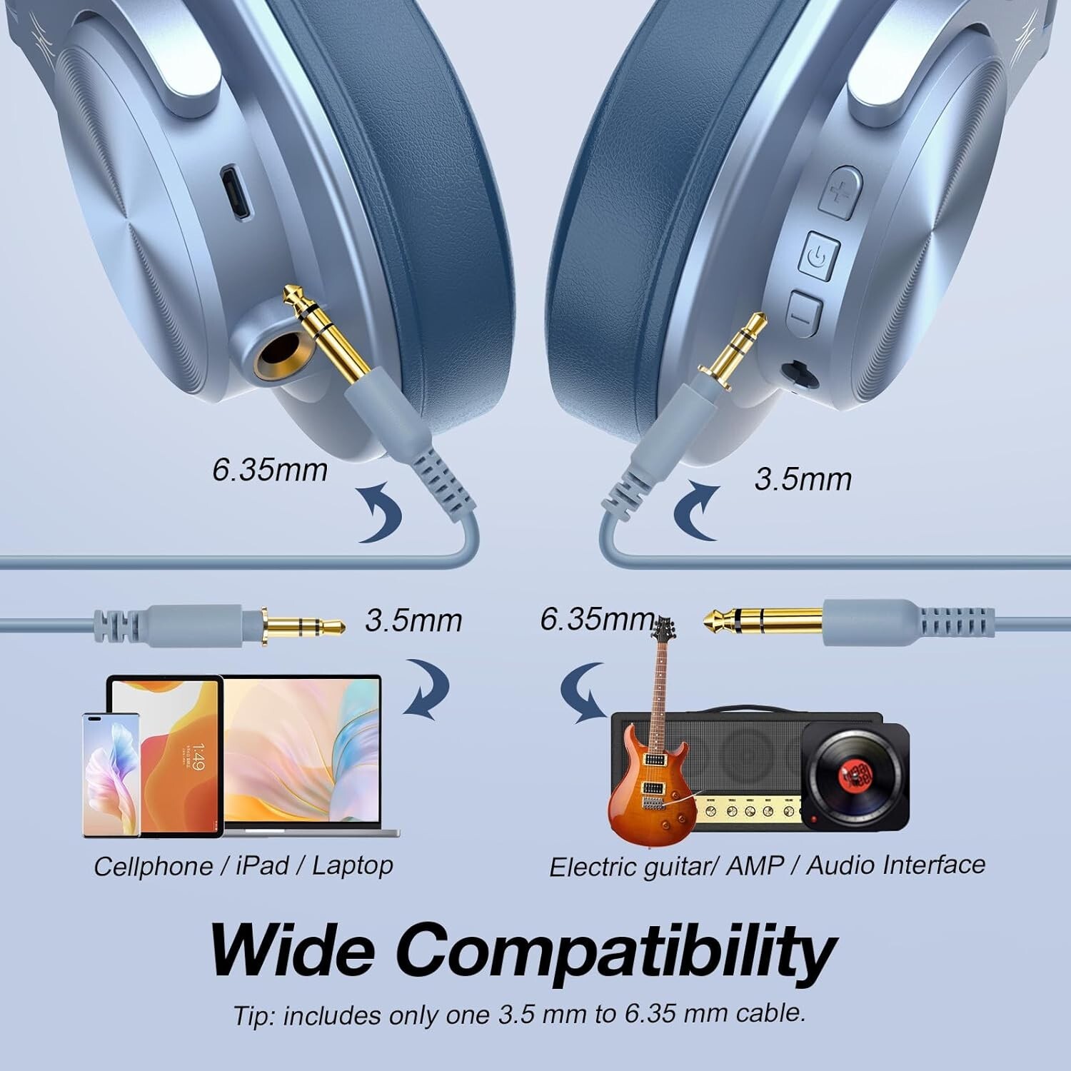 Genuine OneOdio A70 Bluetooth Over Ear Headphones Wireless/Wired 2in1 (Blue)