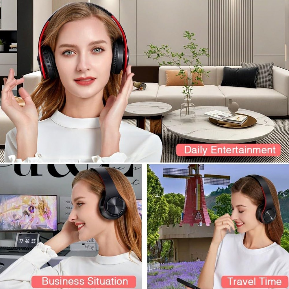 WIRELESS BLUETOOTH HEADPHONES HI-FI STEREO ADJUSTABLE MIC 3.5MM FM RADIO MP3 TF