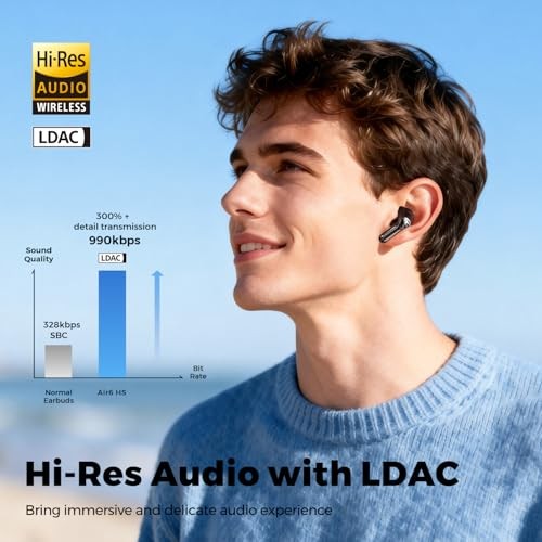 SoundPEATS Air6 HS Wireless Earbuds LDAC Hi-Res Audio Bluetooth 45H Battery Blac